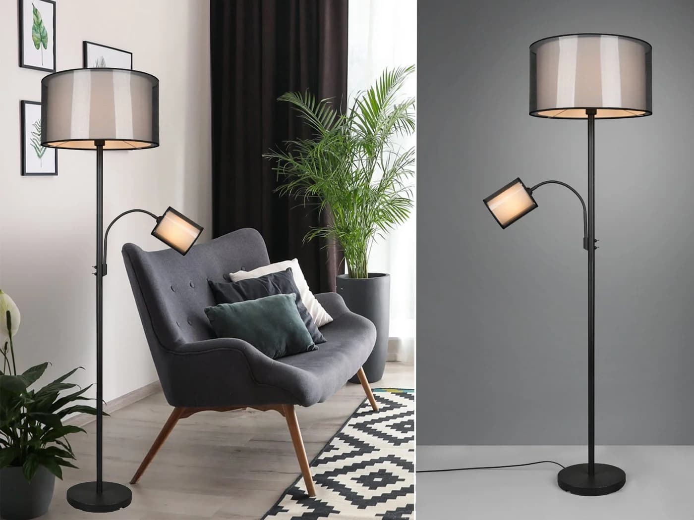 TRIO Leuchten LED Stehlampe mit Lesearm und Dimmfunktion, Warmweiß