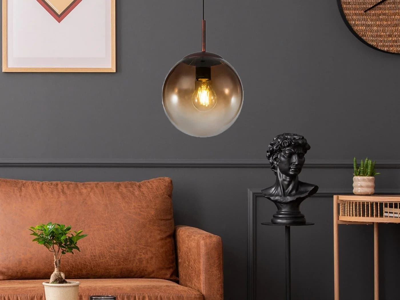 GLOBO LIGHTING LED Pendelleuchte Amber Glas-Kugel dimmbar warmweiß