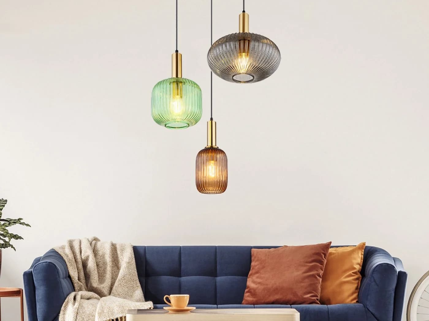 GLOBO LIGHTING LED Pendelleuchte Retro Cluster Lampe bunt Rauchglas