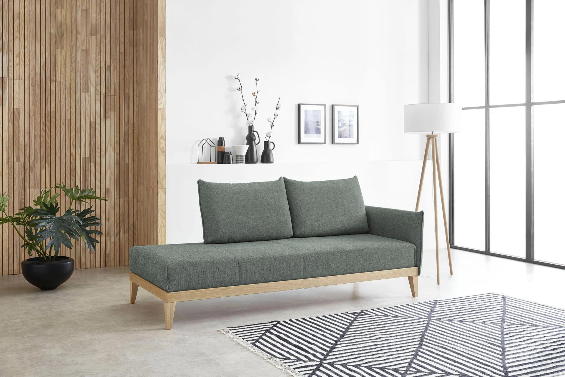 BALI Chaiselongue Lykke Grün Chenille Recamiere rechts
