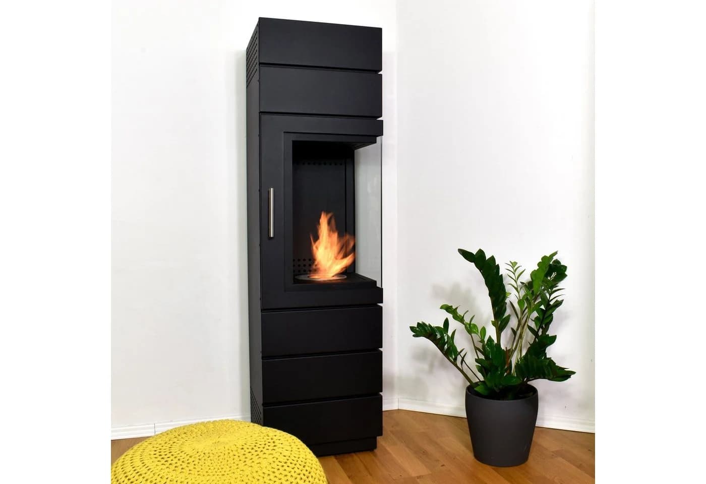 GLOW FIRE Ethanolkamin Mora Ofen Schwarz mit Heizfunktion
