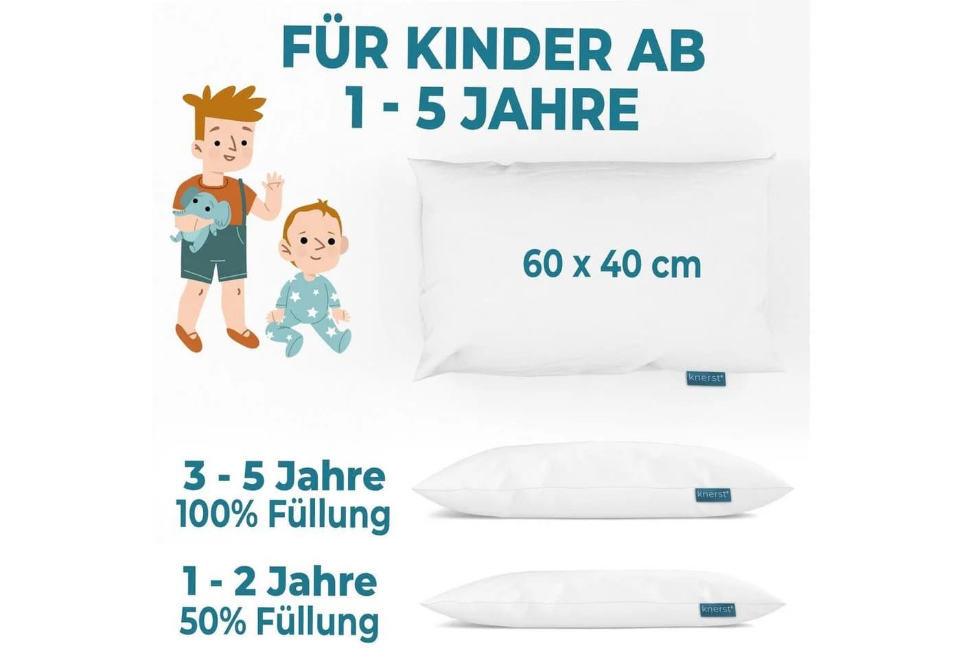 KNERST Kinderkopfkissen FitForm Technologie 40x60 cm Polyester Baumwolle