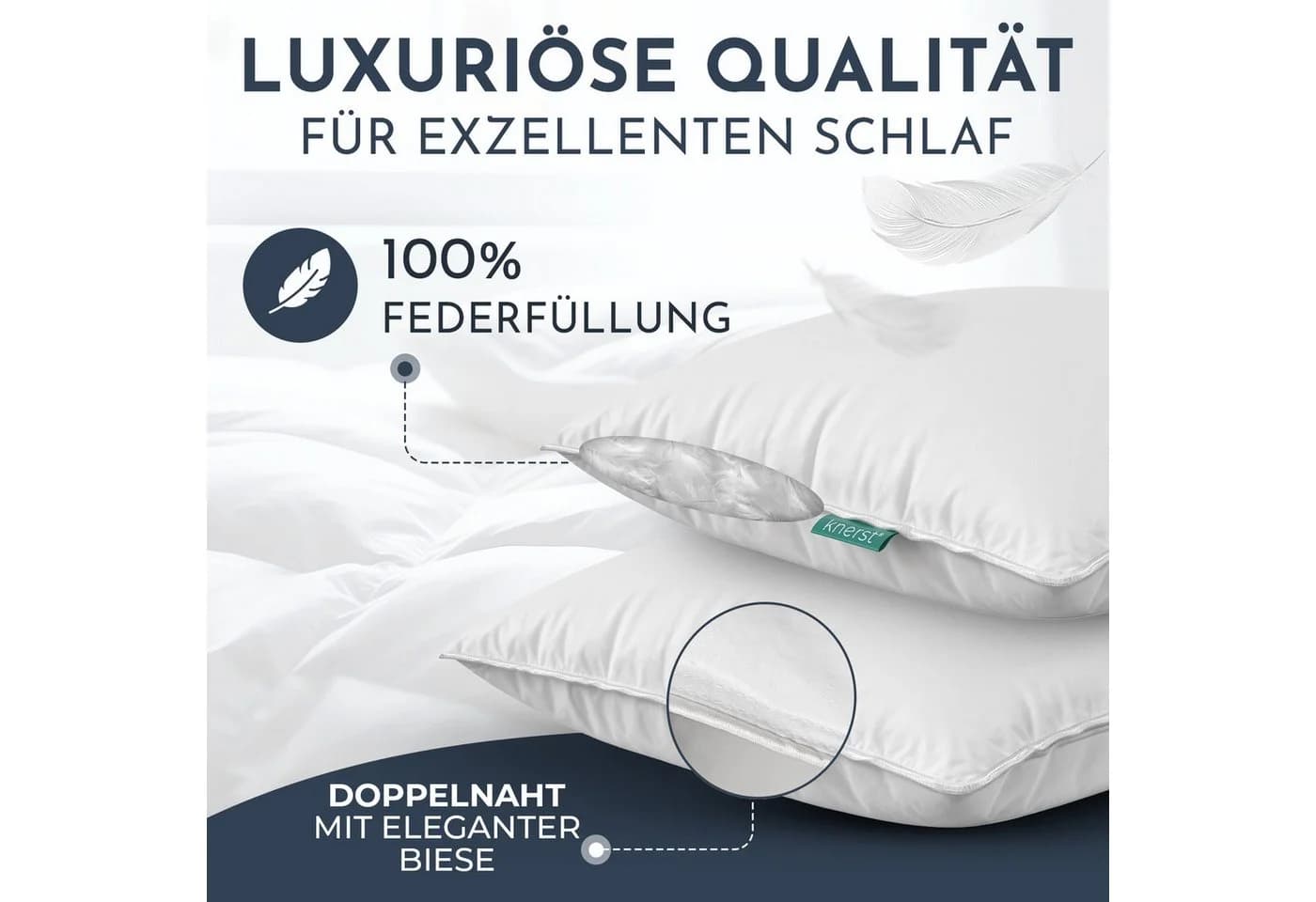 KNERST Federkopfkissen Made in Germany Baumwolle Allergikerfreundlich