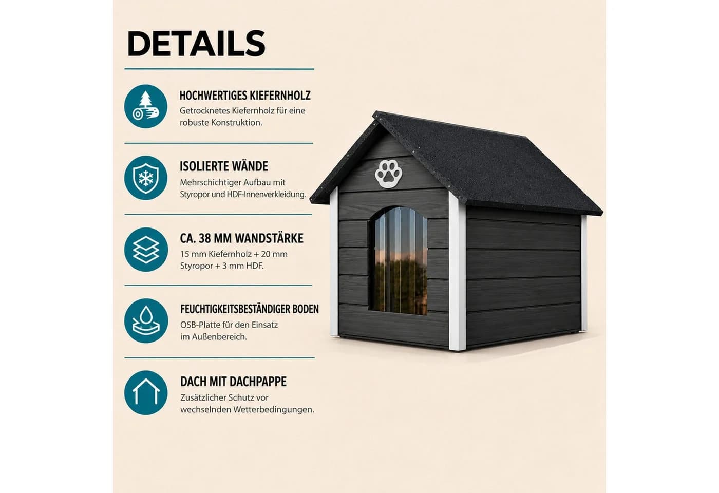 QLS Hundehütte XL 104x74cm isoliert mit Vorhang