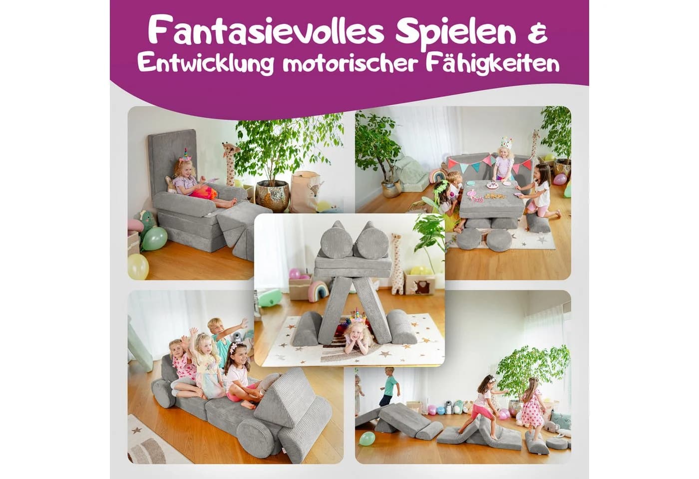 Linodino Spielsofa Fantasiewelt Grau Schaumstoff Kindersofa