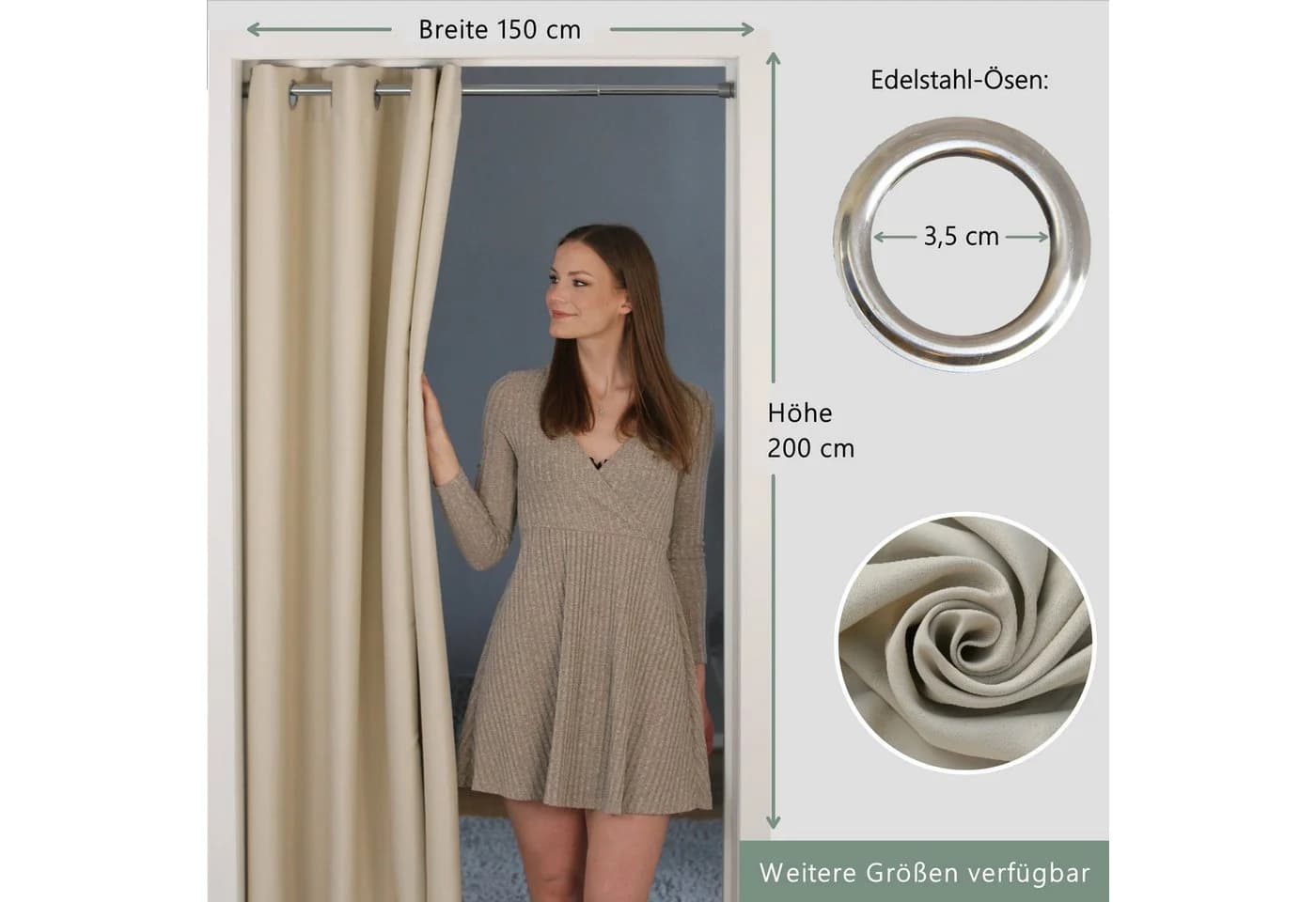 tinycurtains Türvorhang Beige Driftwood Ösen Verdunkelung