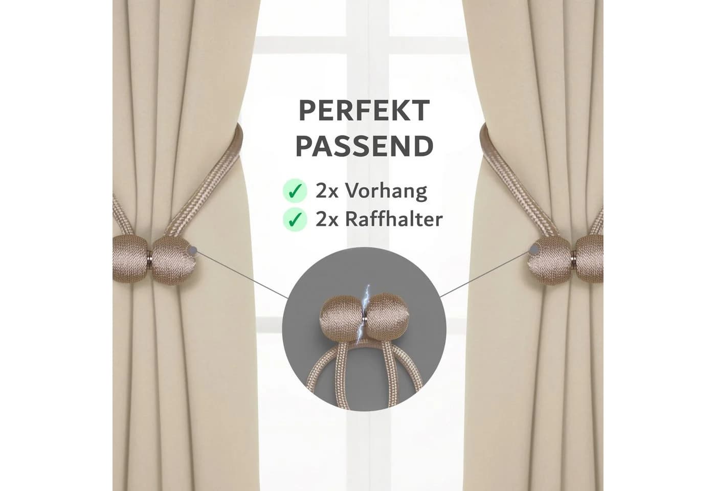 Cozyor Verdunkelungsvorhang 2er-Set Beige mit Magnethalter