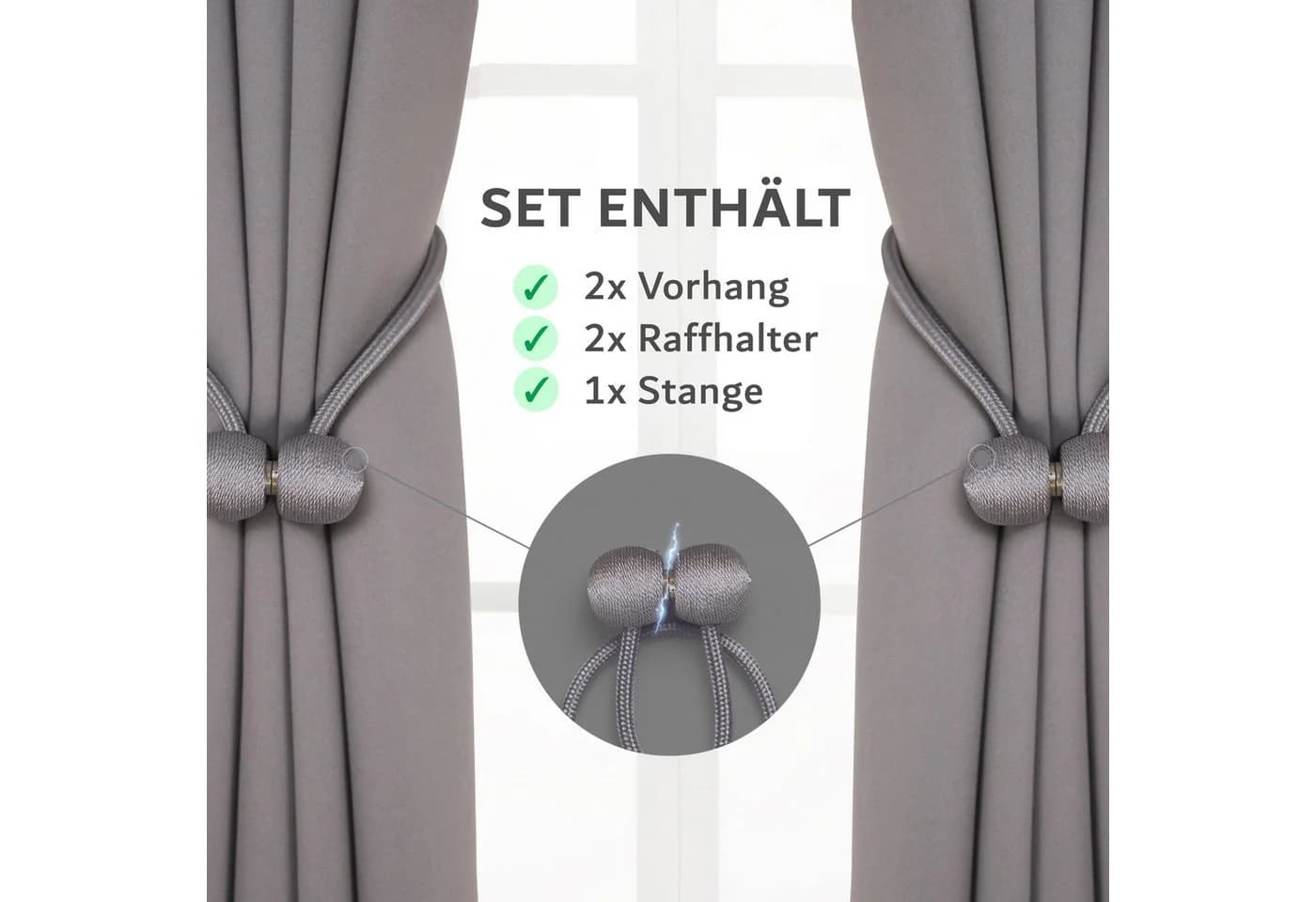 Cozyor Vorhang Set 2x Gardine Grau Verdunkelnd mit Stange