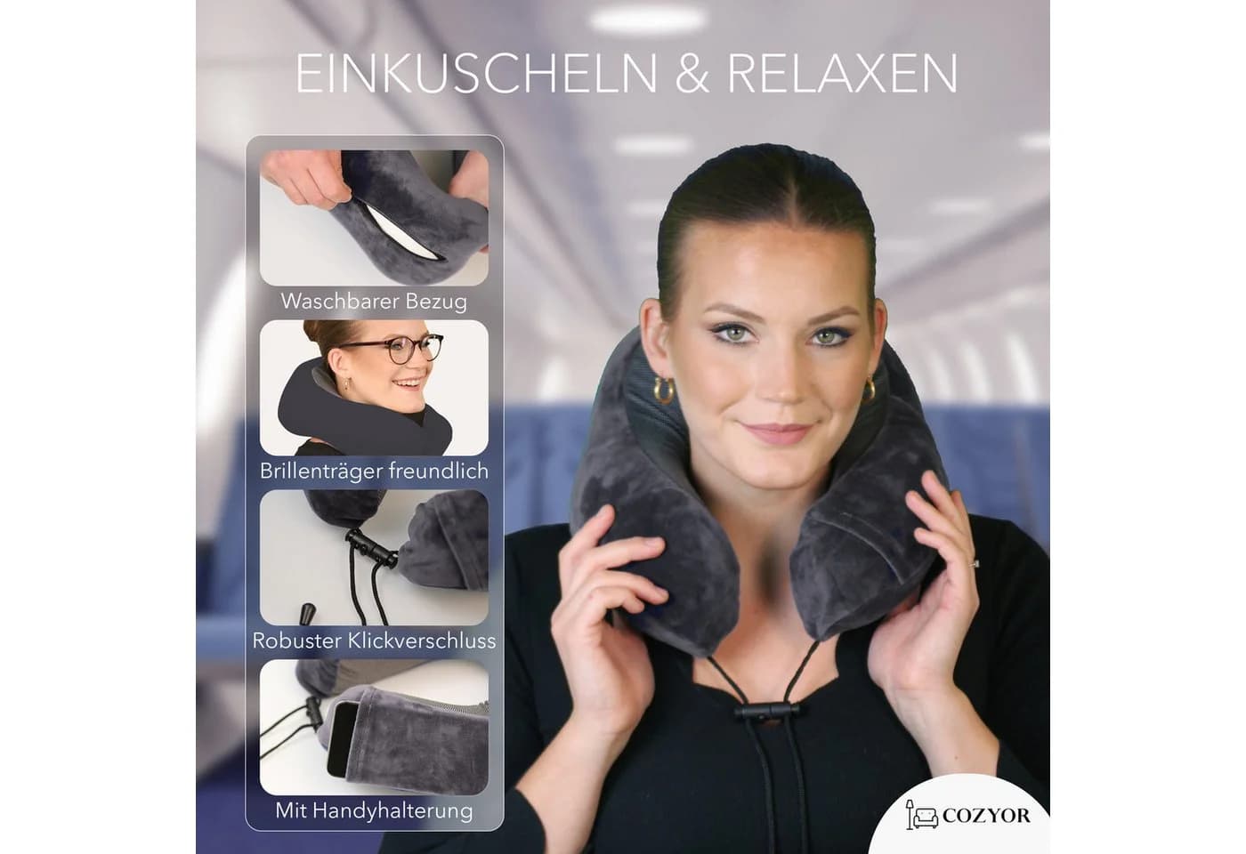 Cozyor Nackenkissen Memory Schaum mit Schlafmaske Set Grau