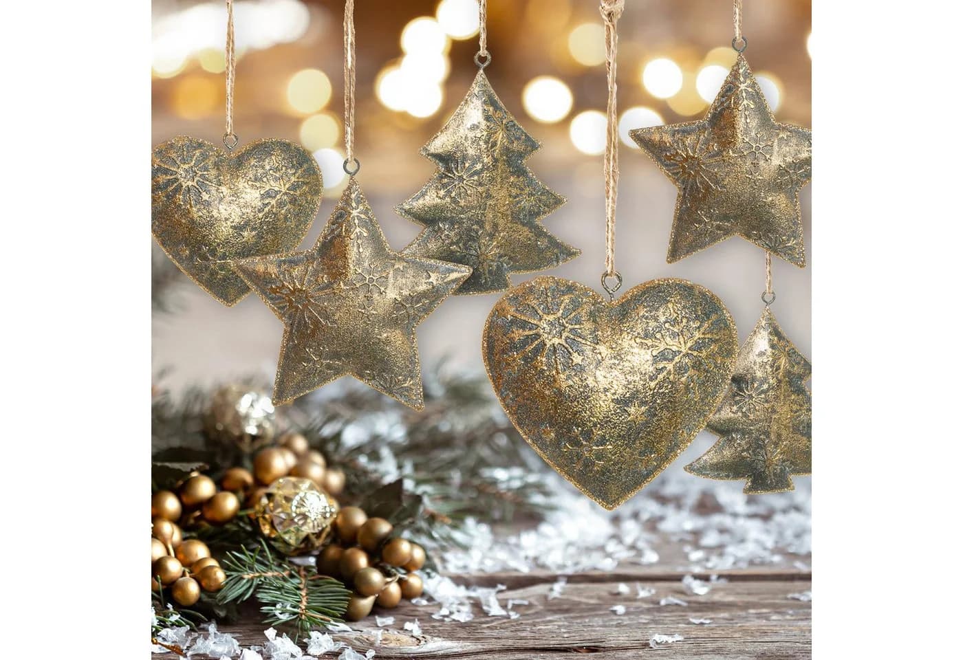 Logbuch-Verlag 6 Vintage Weihnachtsanhänger Antik-Gold Metall