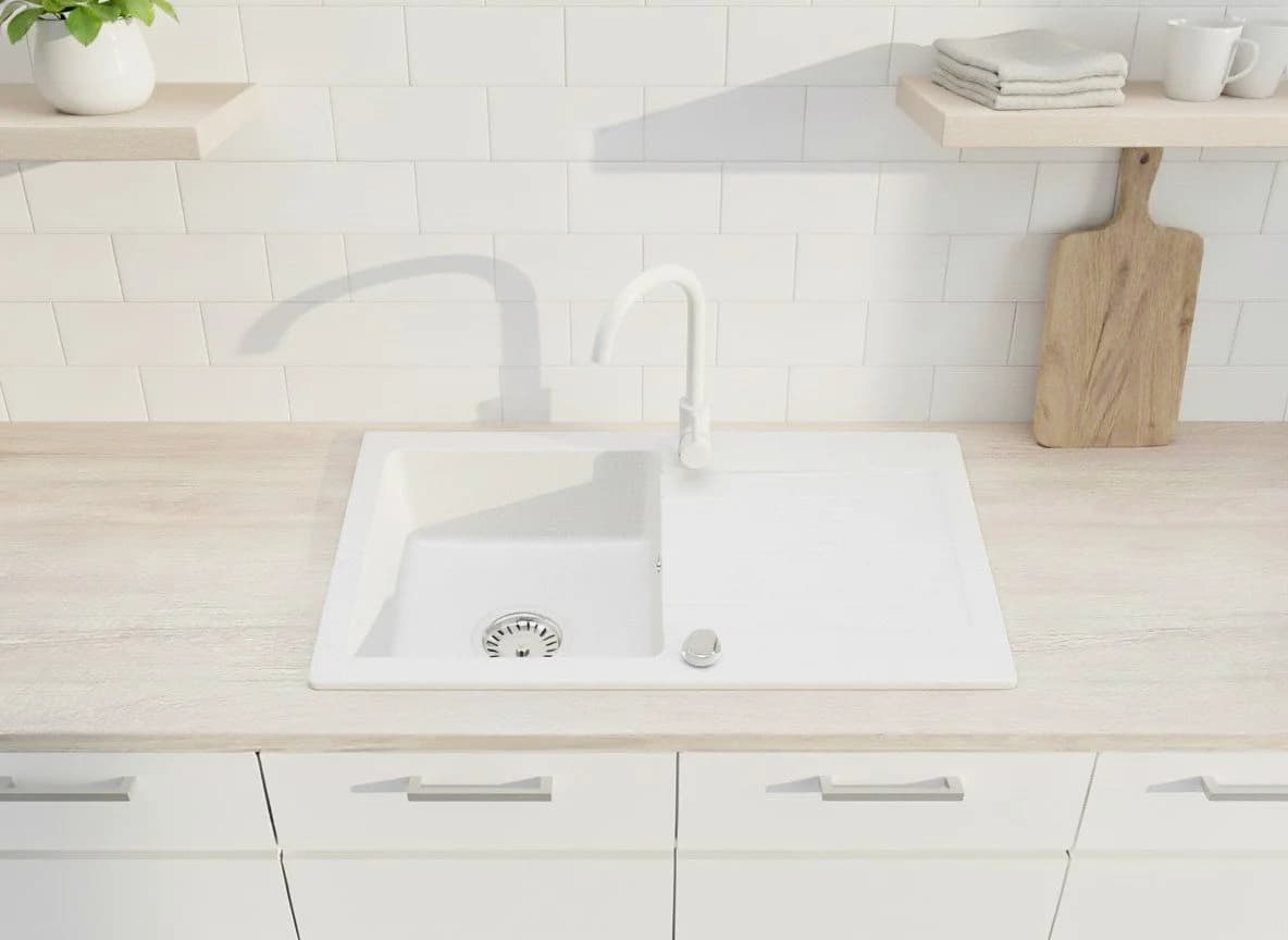 Faizee Möbel Granitspüle Einbauspüle mit Siphon