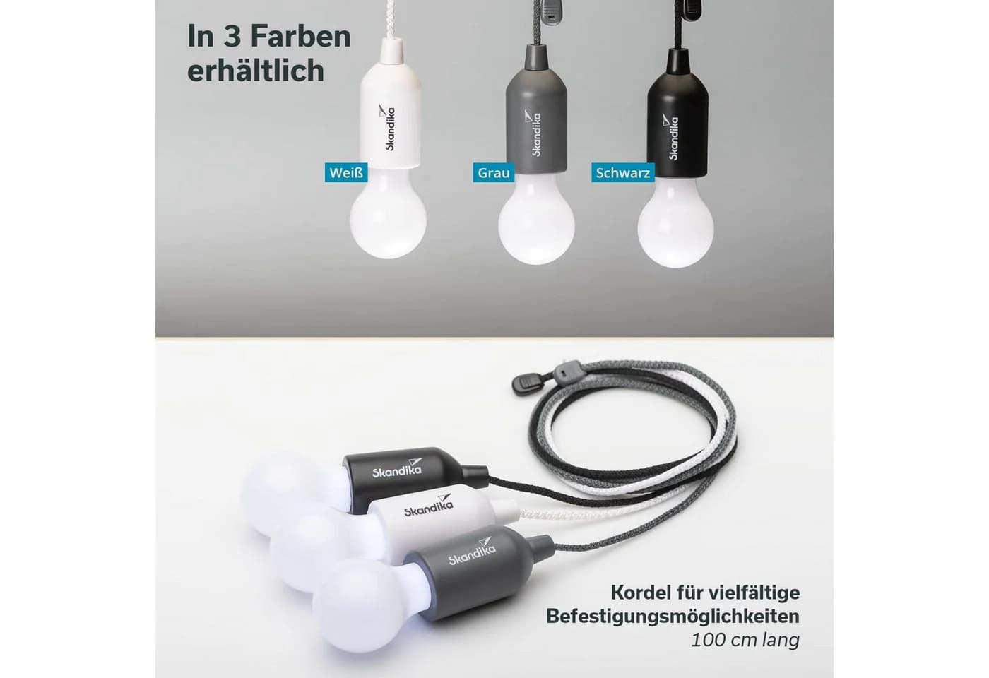 Skandika LED Campinglampe Narvik 4er-Set Weiss mit Zugschalter