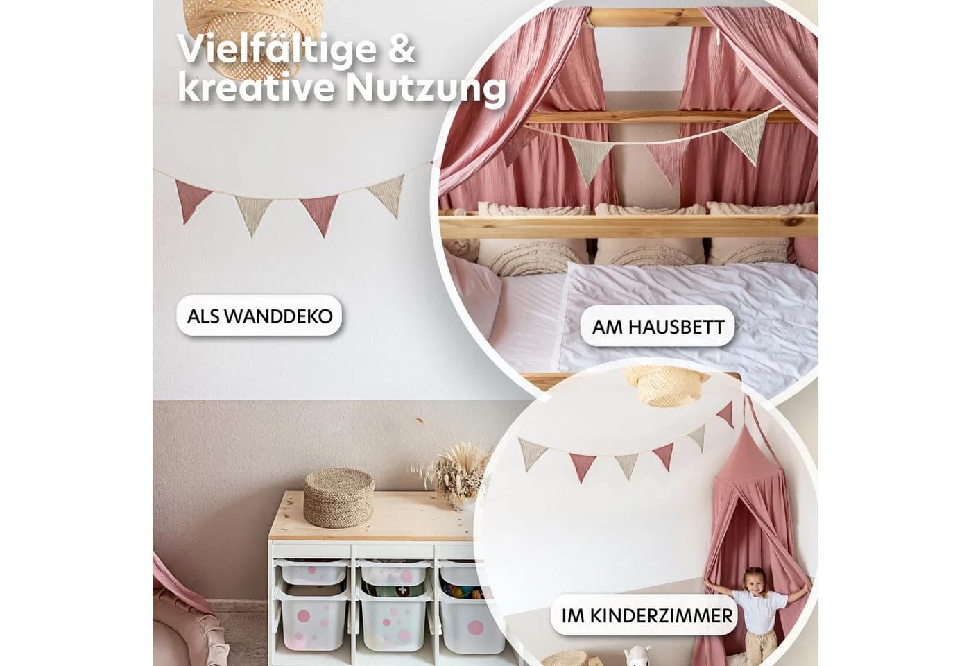 lilimaus Wimpelkette Handgemachte Musselin-Wimpelkette Kinderzimmer Gold Applikation