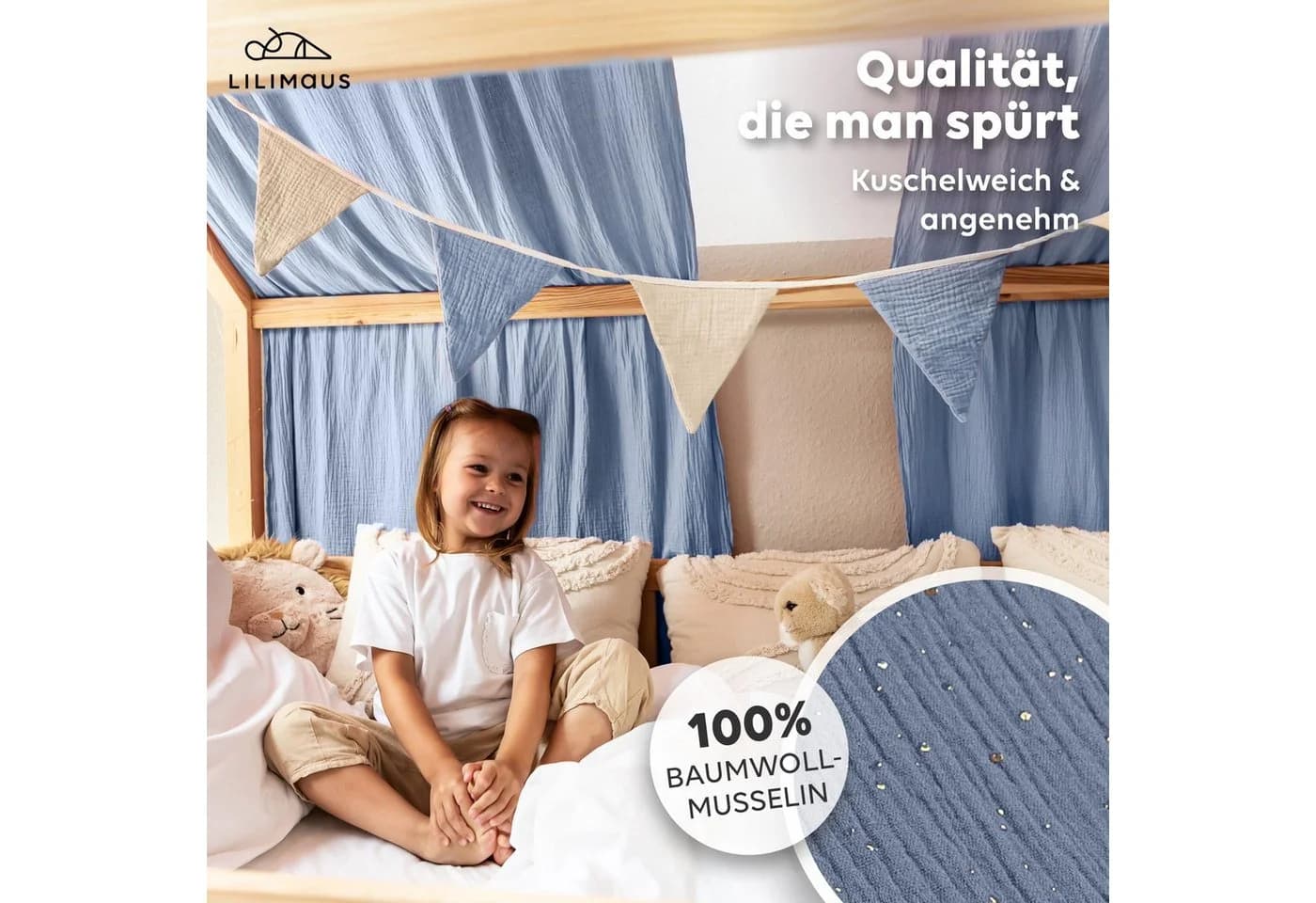 lilimaus Betthimmel Musselin Hausbett mit Gold Applikation