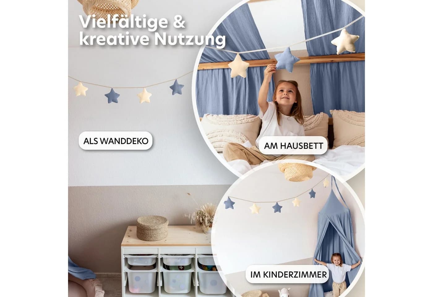 lilimaus Wimpelkette Handgemachte Wimpelkette für Kinderzimmer aus Musselin Baumwolle
