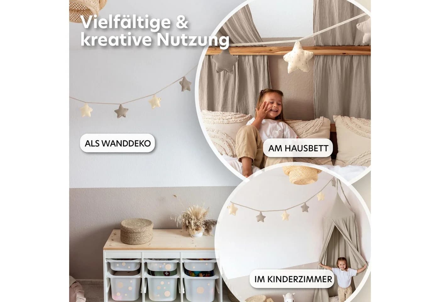 lilimaus Wimpelkette Sternenkette Beige/Gold ca. 300 cm
