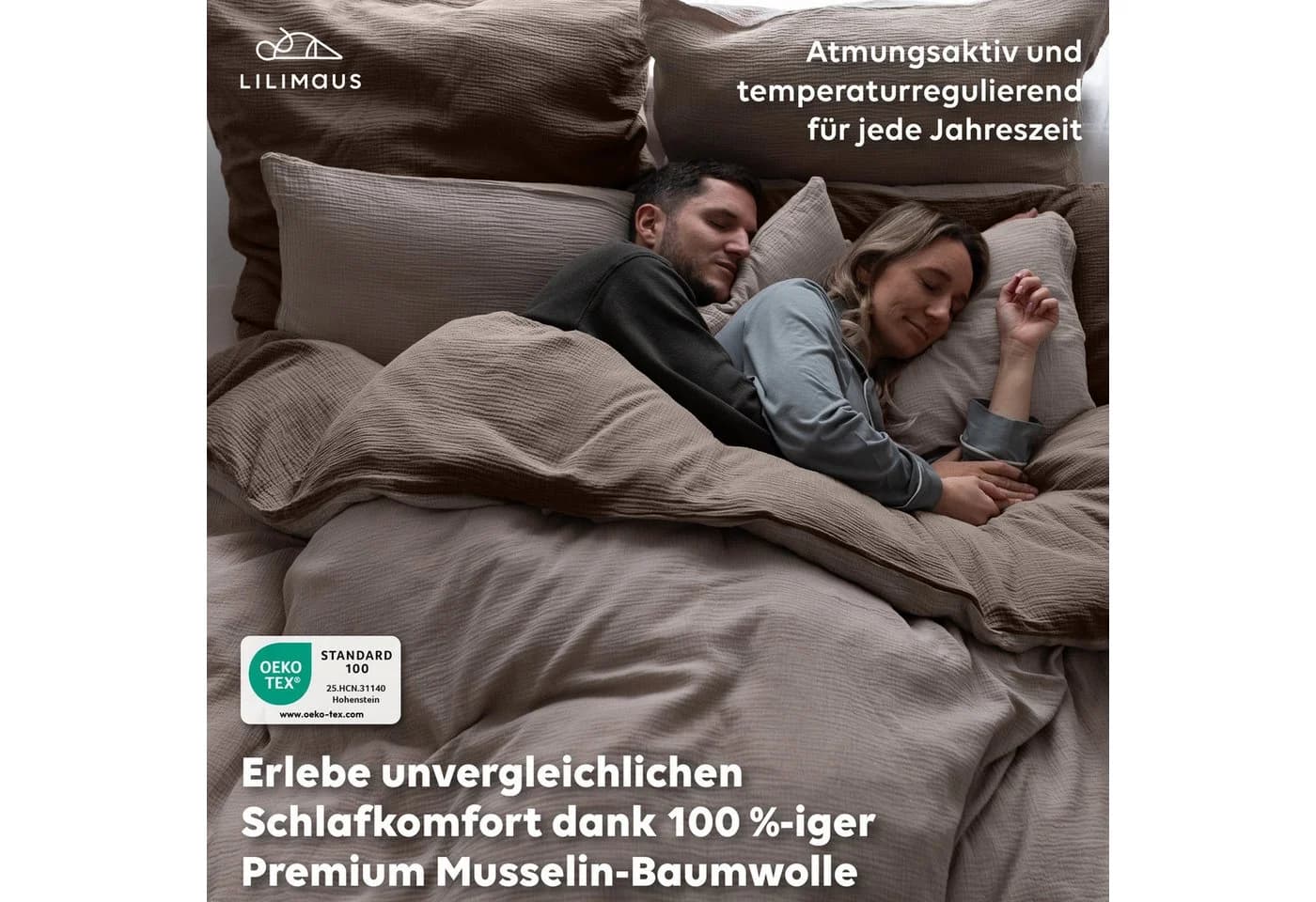 lilimaus Musselin Bettwäsche-Set Beige 3-teilig mit Reißverschluss
