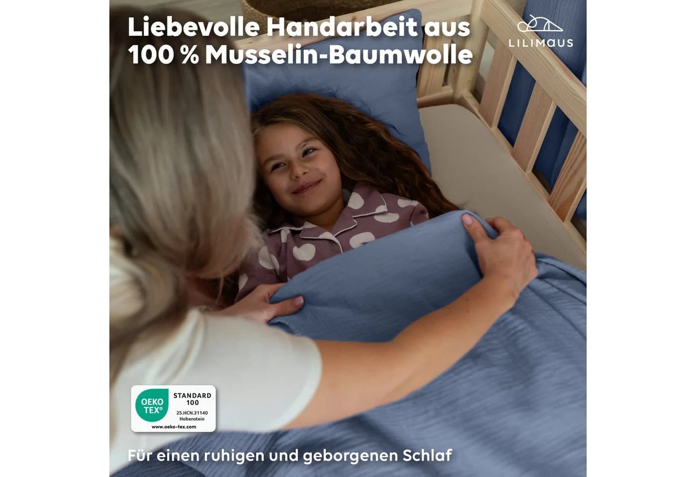 lilimaus Kinderbettwäsche Musselin Blau 100% Baumwolle