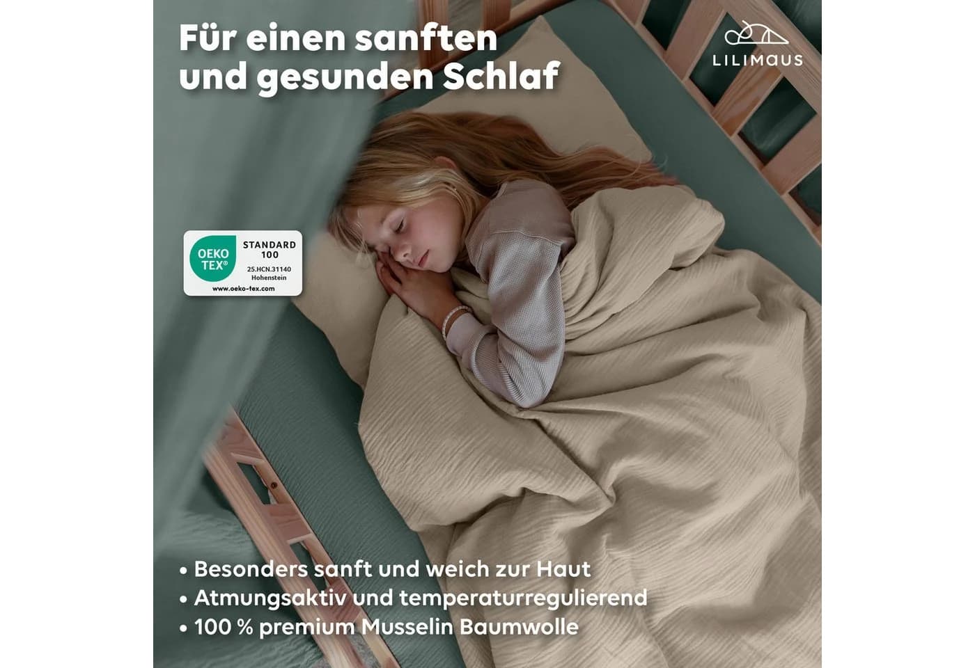 lilimaus Spannbettlaken Musselin Grün Rundum-Gummizug