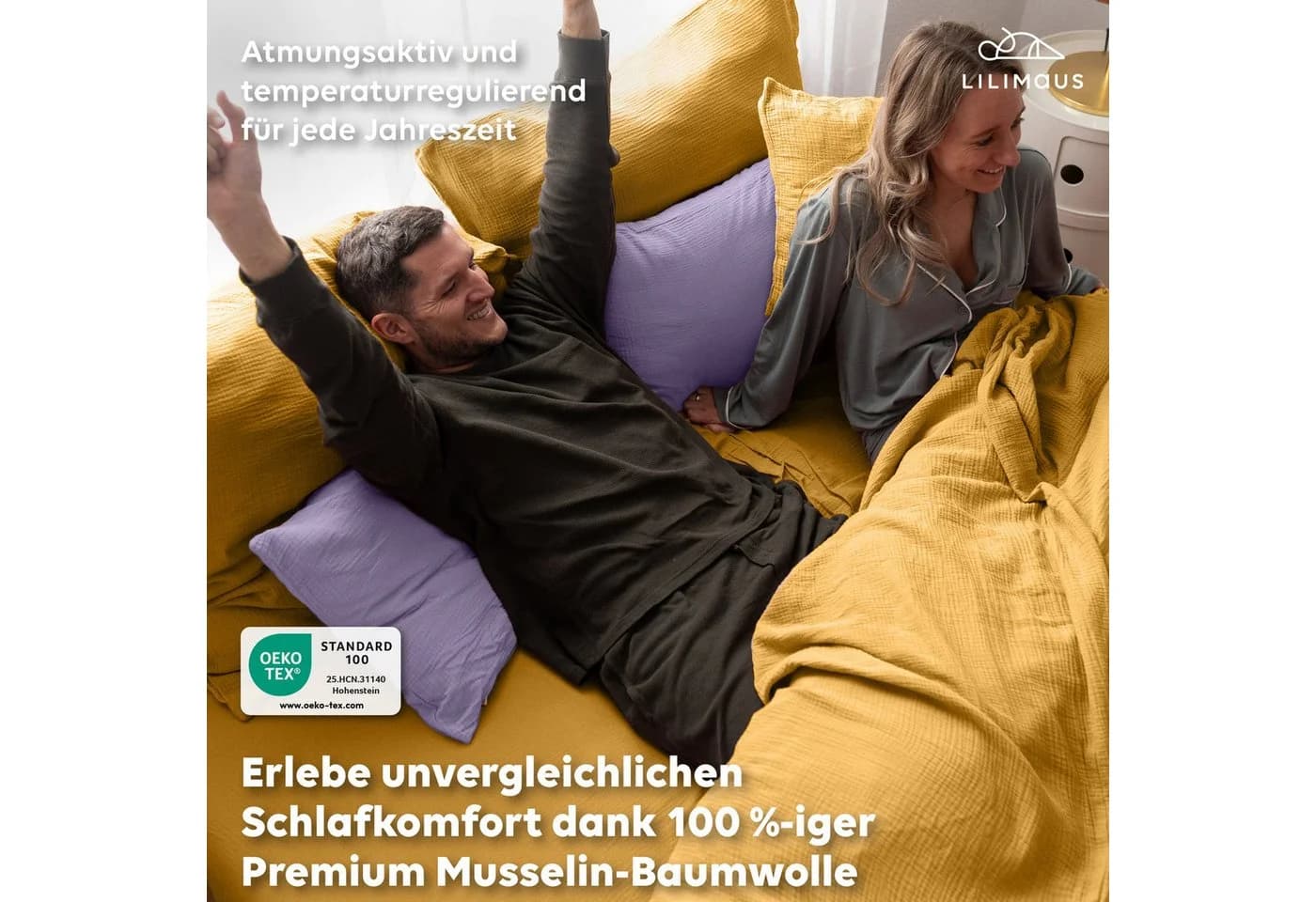 lilimaus Musselin Bettwäsche-Set Gelb 3-teilig mit Reißverschluss