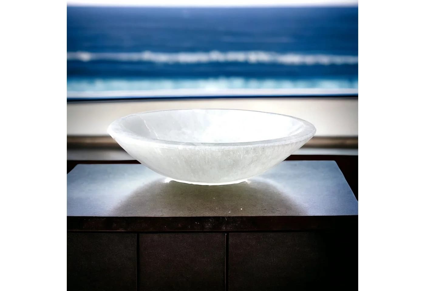 Steinfixx® Dekoschale Große Selenit Ladeschale Bowl Weiß