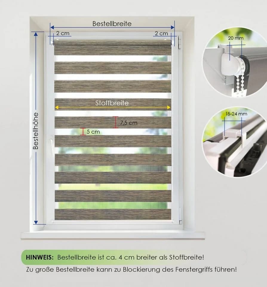 Rikmani Doppelrollo Klemmfix Braun Grau