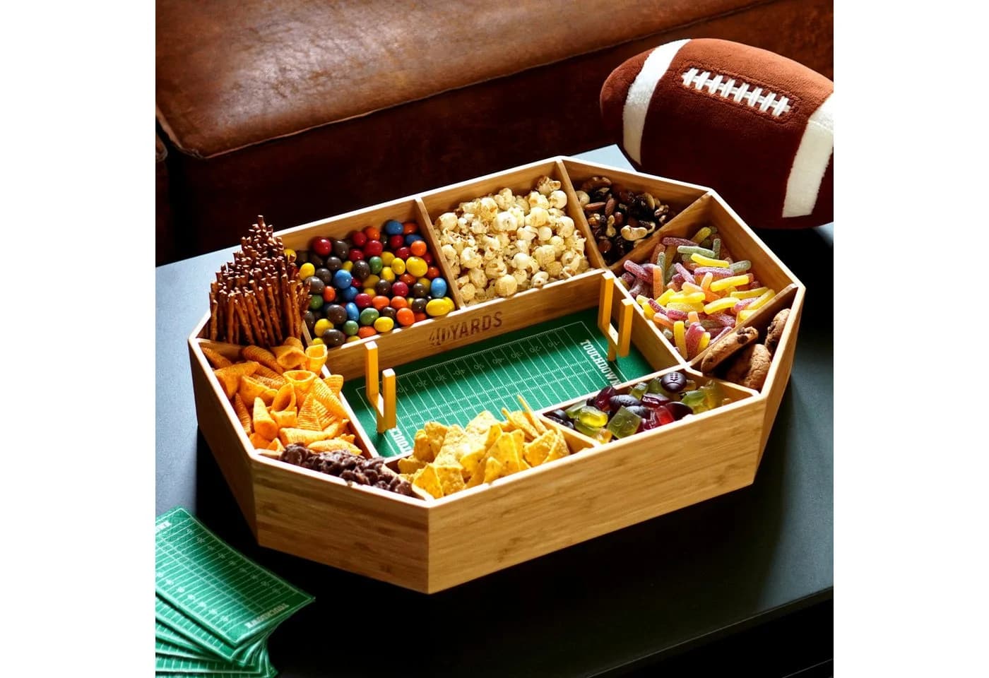 40YARDS Servierschale American Football Snack Stadium Bambus Holz 12-tlg
