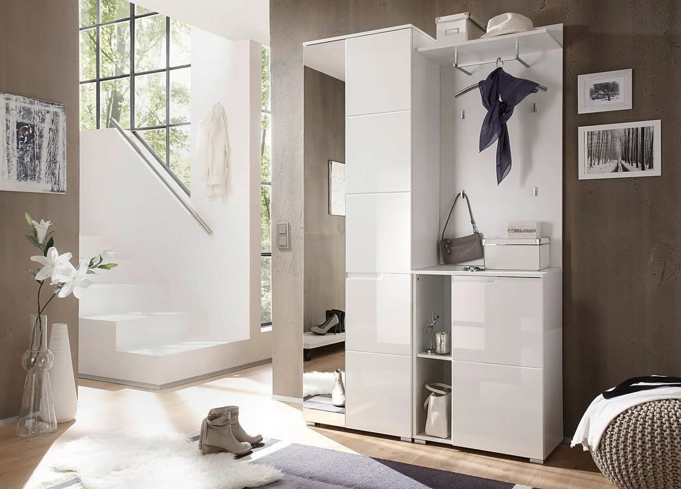 moebel-dich-auf Kompaktgarderobe SLICE Garderobenschrank Paneel Schuhschrank Weiß