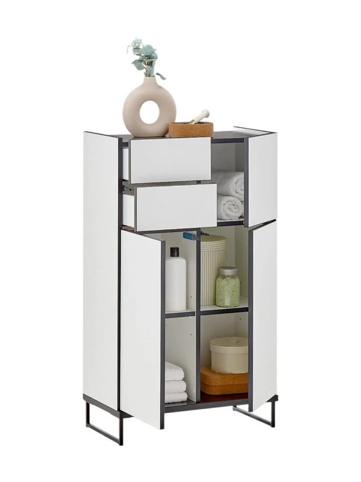 moebel-dich-auf Highboard VENEZIA Weiß matt Schwarz 60 cm
