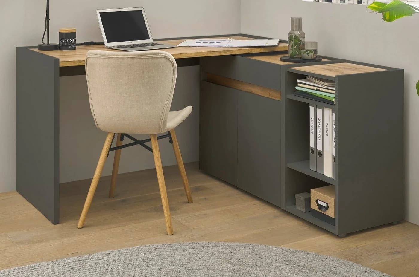 Furn.Design Schreibtisch Center Set 3-teilig Grau Wotan Eiche