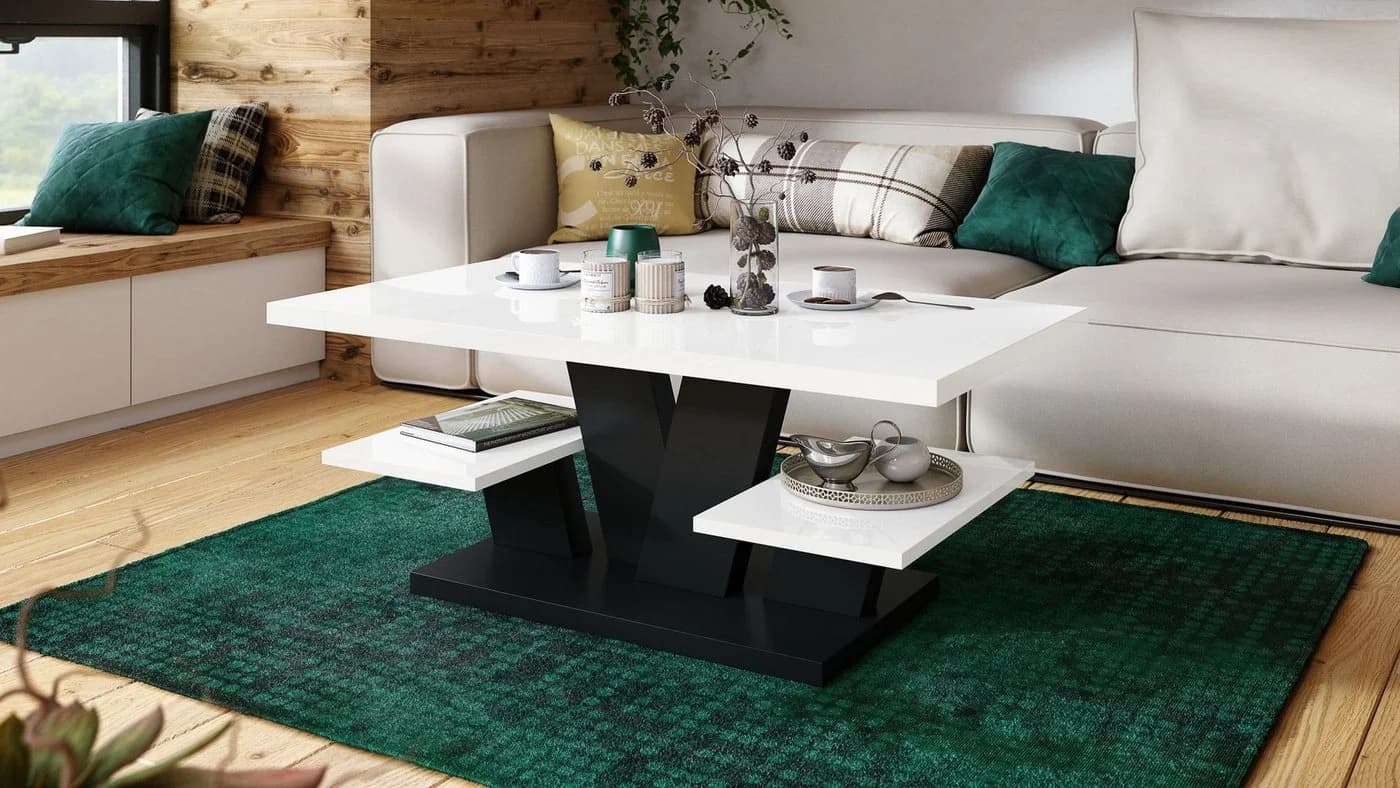 designimpex Couchtisch Viva Weiß/Schwarz mit Ablagefläche