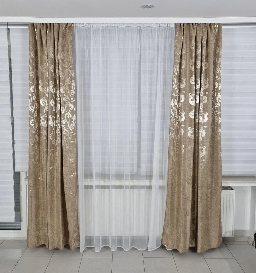 Gardinen by Justyna Verdunkelungsvorhang 2er Schal Set Beige Kräuselband