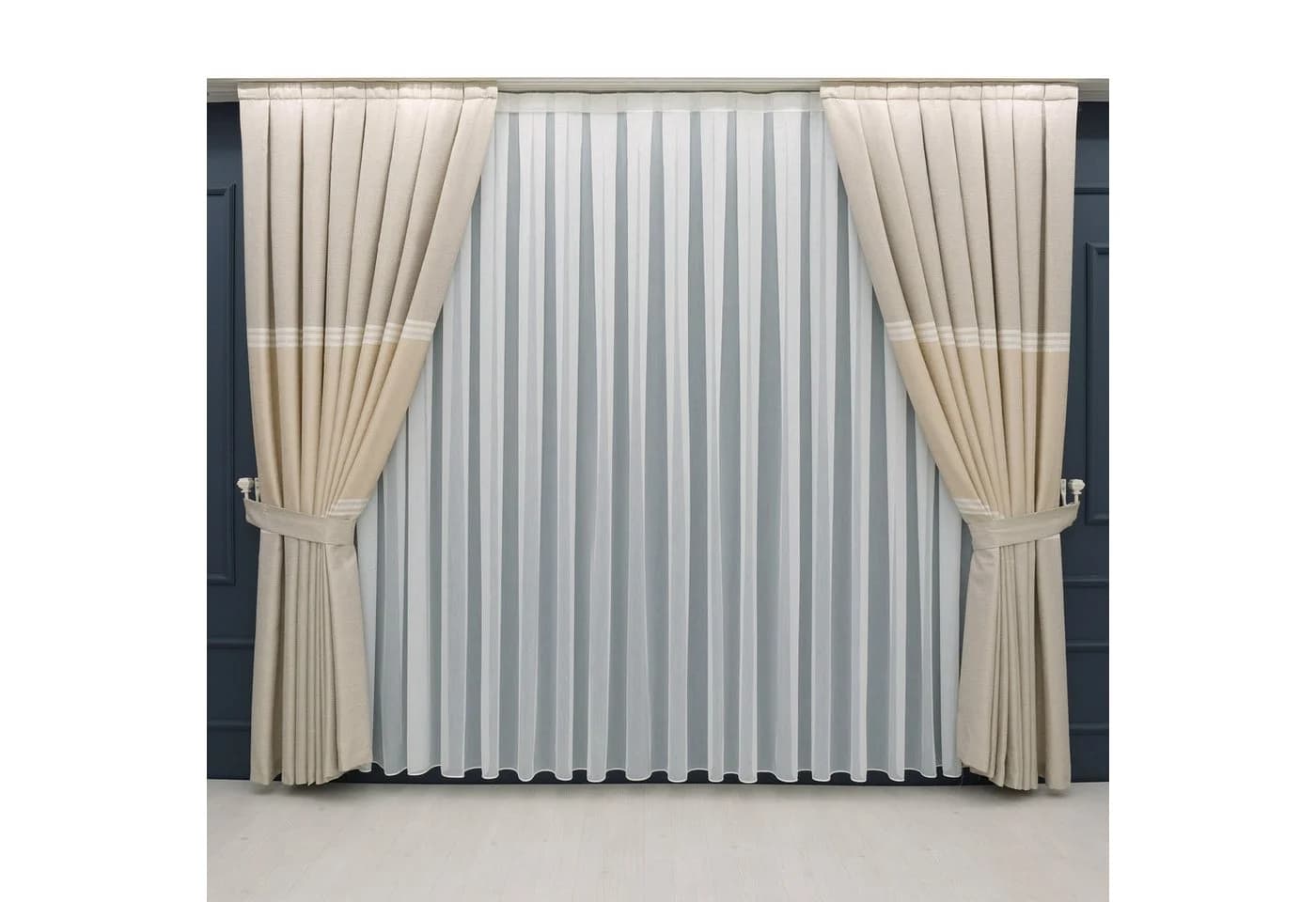 Gardinen by Justyna Vorhang Komplett-Set Beige – Falten mit Store (5 St)
