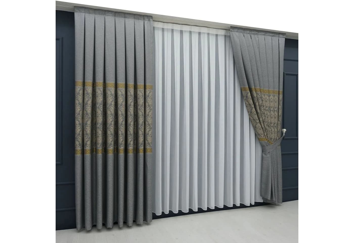 Gardinen by Justyna Vorhang Komplett-Set Grau – Falten mit Store (5 St)