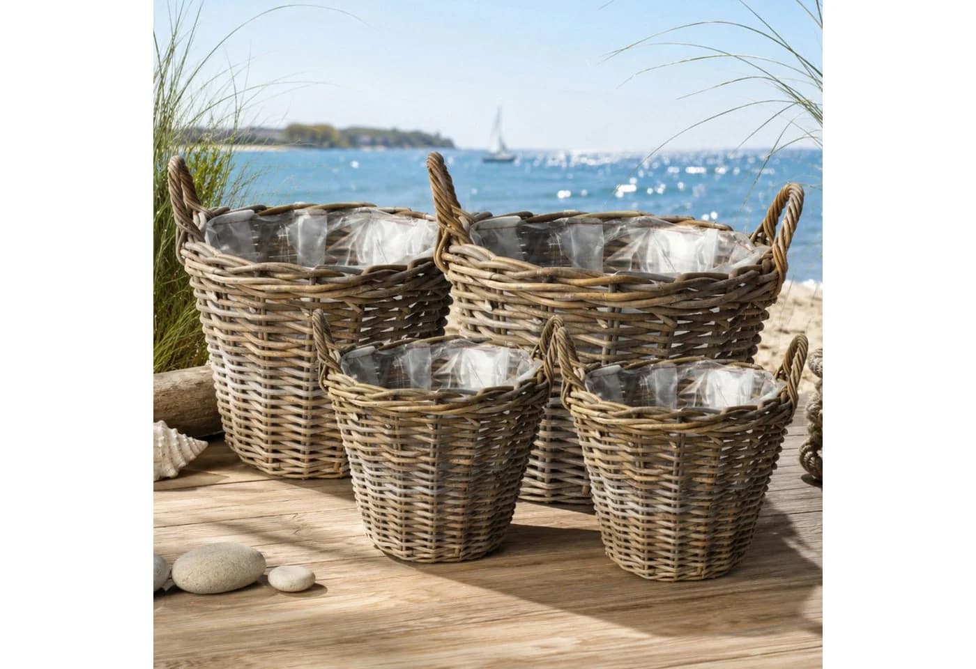 Van der Leeden Rattan Pflanzenkörbe Set 4-tlg. Braun