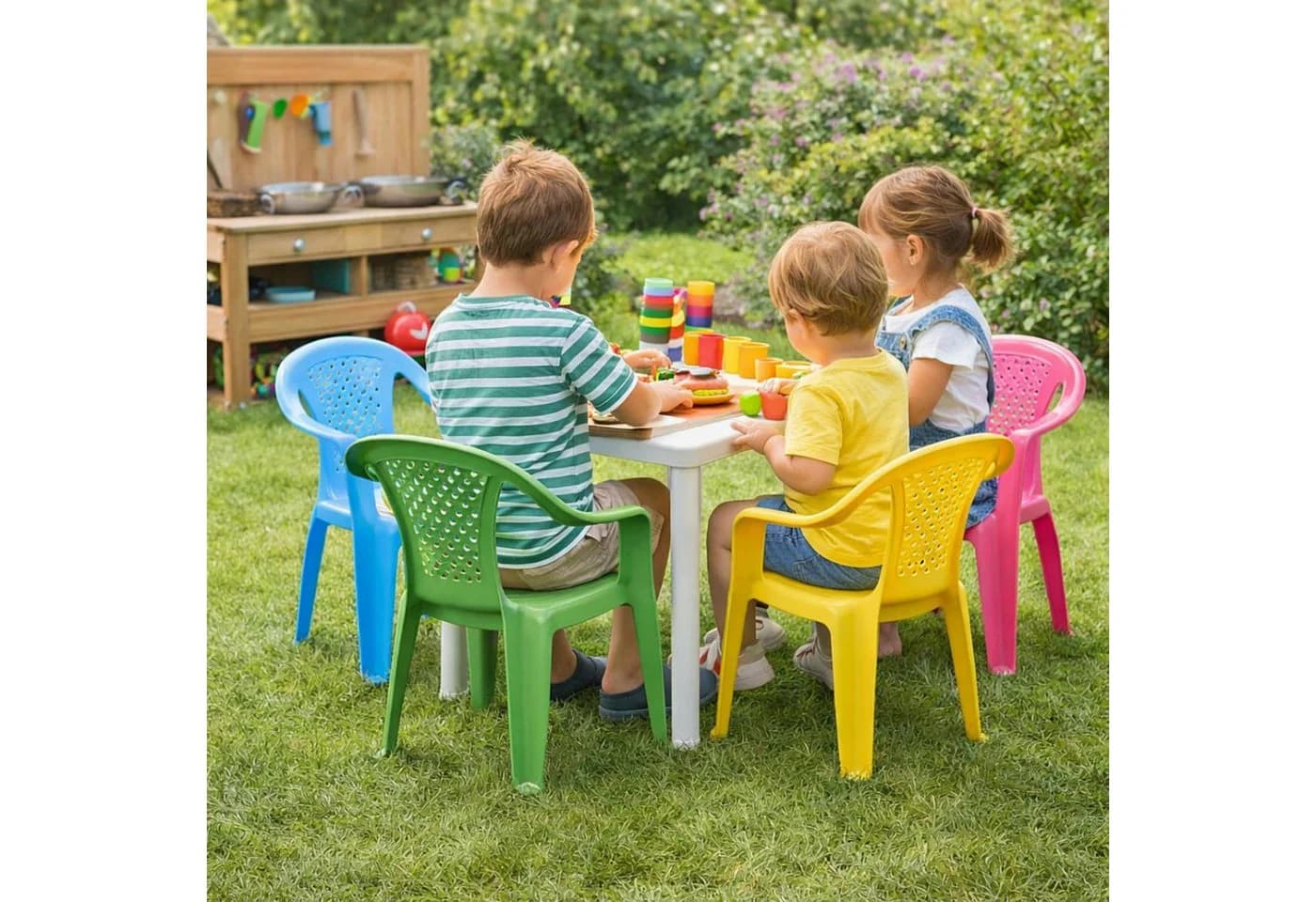Progarden Kinderstuhl 4er Set Bunt Stapelbar Kunststoff
