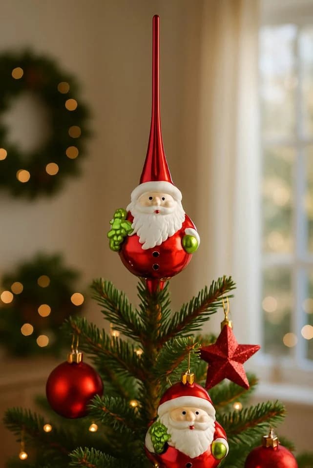 Koopman Christbaumspitze Weihnachtsmann Glas Rot/Weiß 25cm