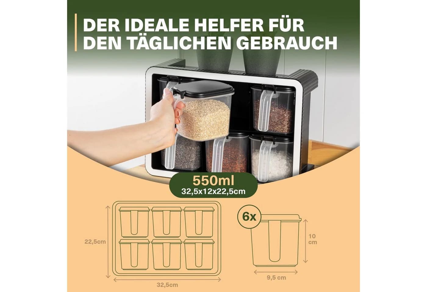 Viwares Gewürzregal 6-tlg. Schwarz mit Wandhalterung