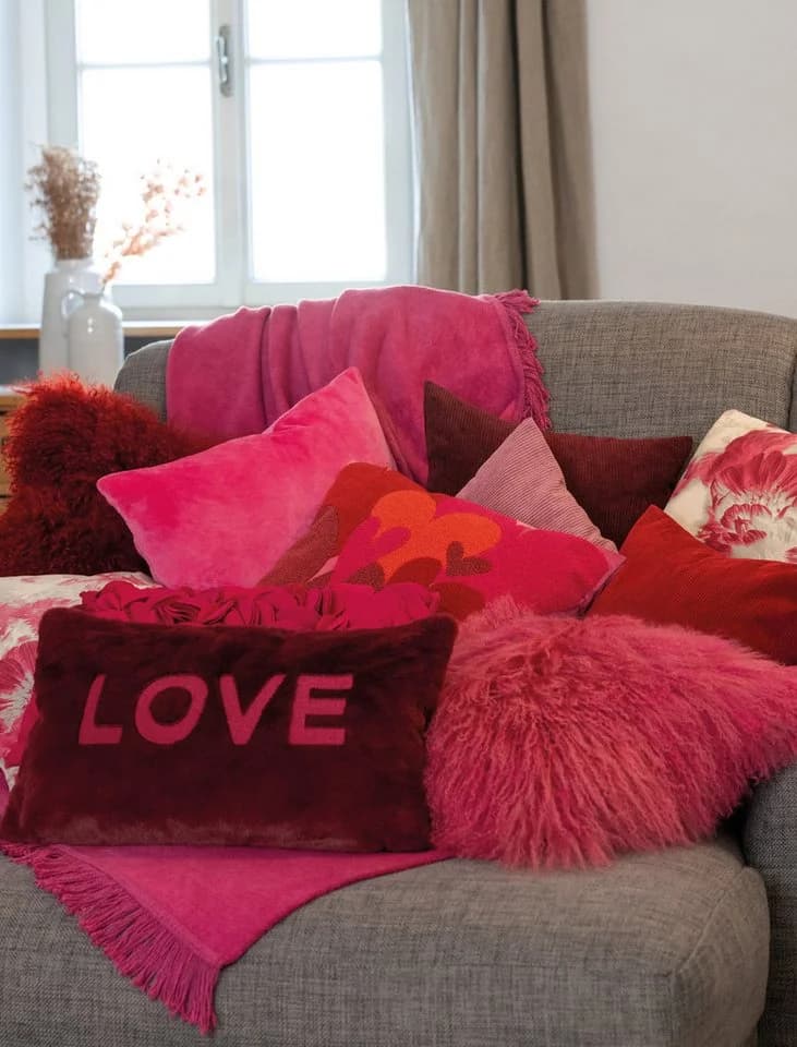 PAD Kissenhülle Hearts Embroidery Hot Pink Herzen 45x45cm