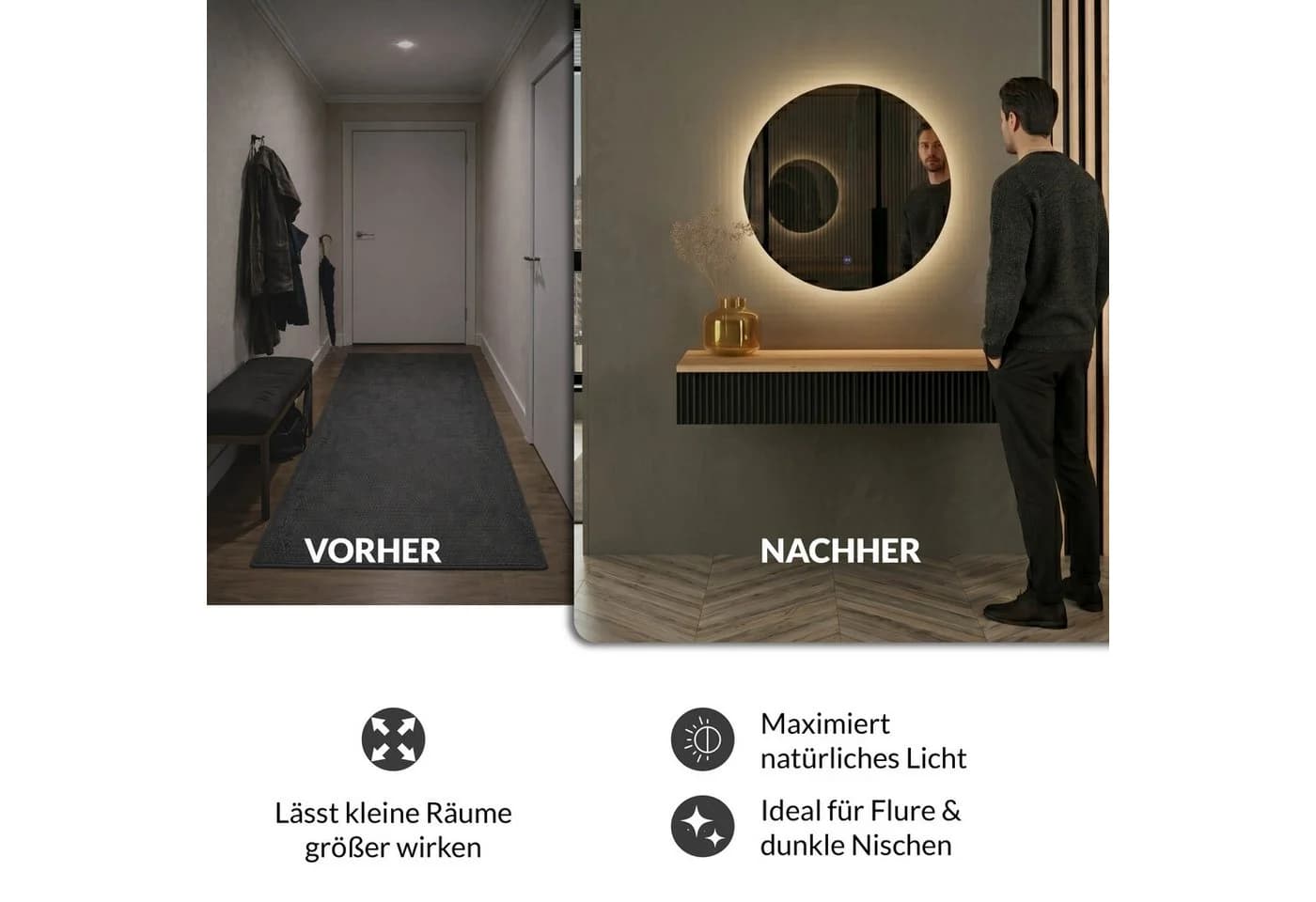 Planetmöbel Dekospiegel NOVA Rahmenlos LED Touch