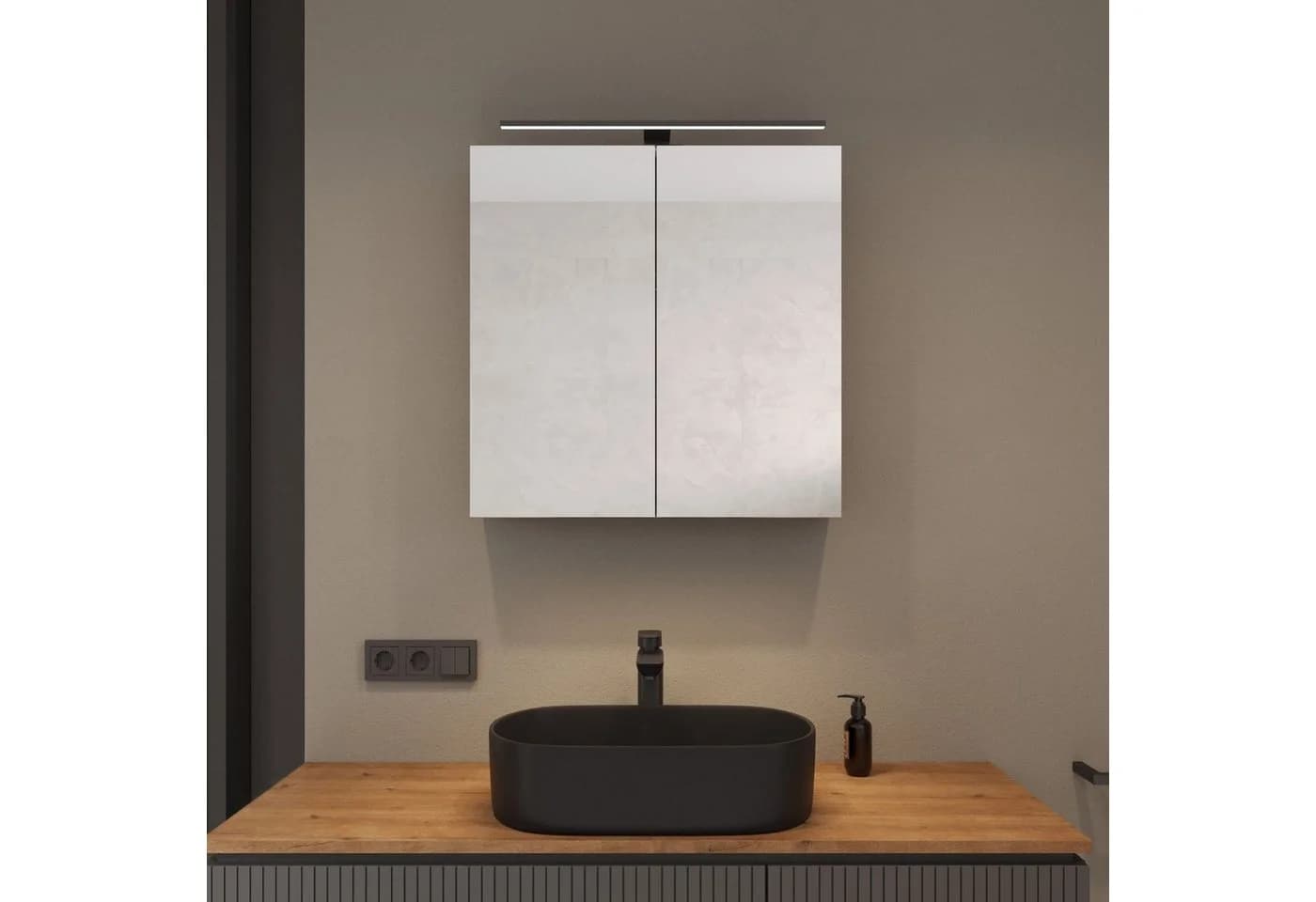 Planetmöbel Spiegelschrank ARIA Gold Eiche mit LED & Steckdose