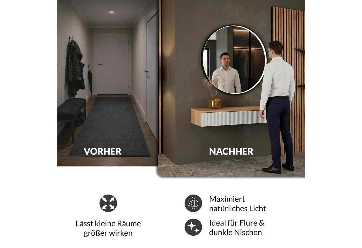 Planetmöbel VELUNA LED Dekospiegel rund Aluminium