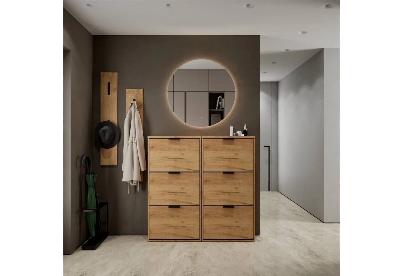 Planetmöbel Schuhschrank STIVIO gold eiche Kippmechanik