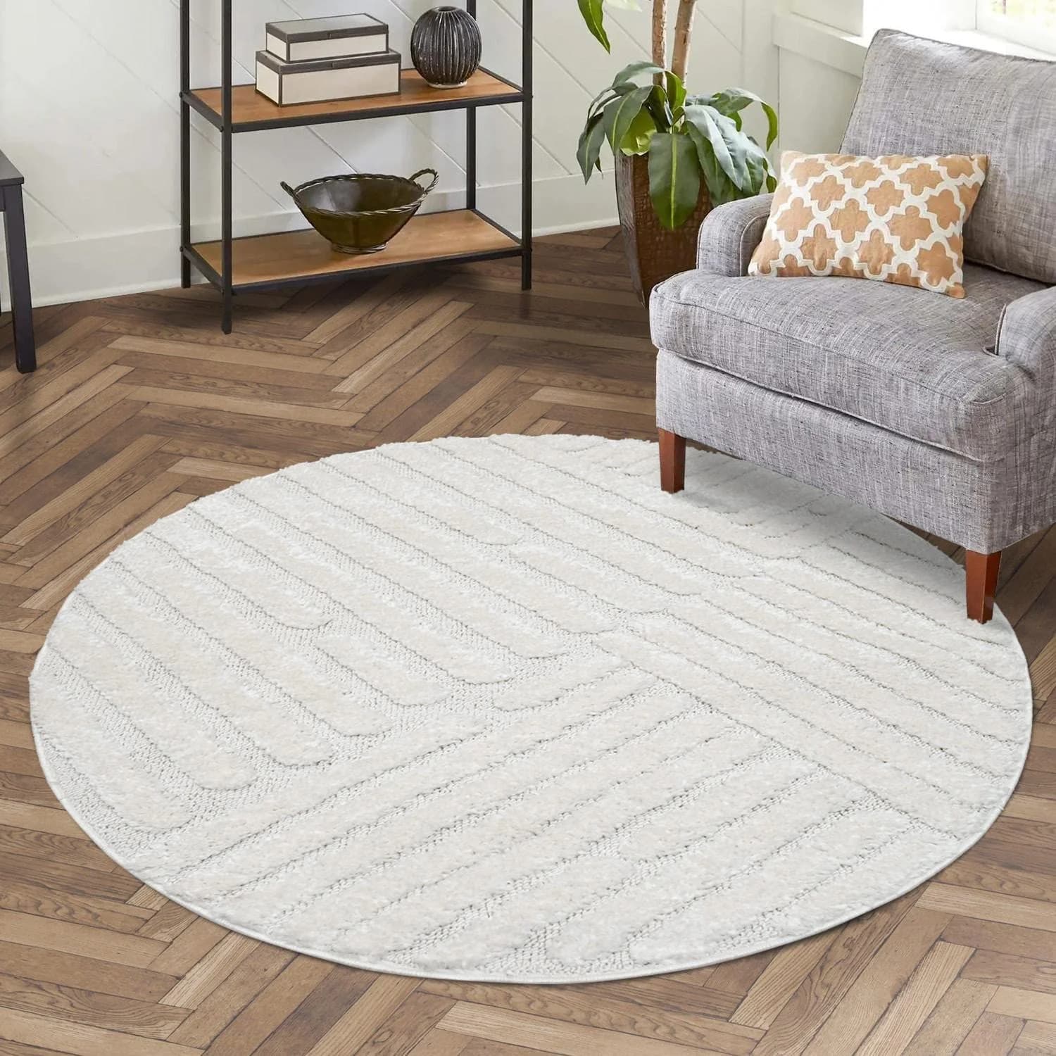 CARPET CITY Hochflor-Teppich FOCUS749 Beige Rund 200cm