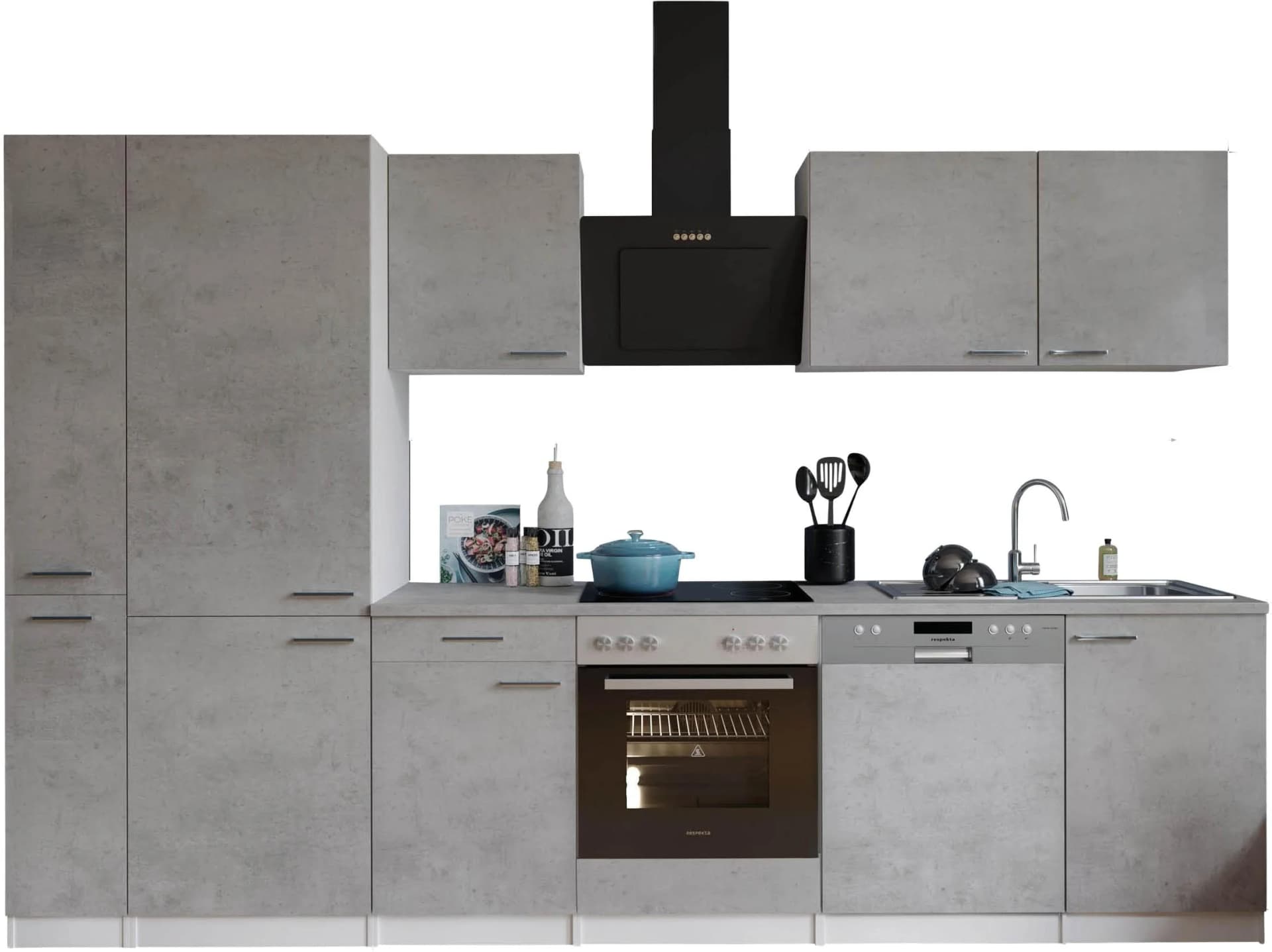 Küchenzeile RESPEKTA Malia Beton-Optik Weiß 310 cm