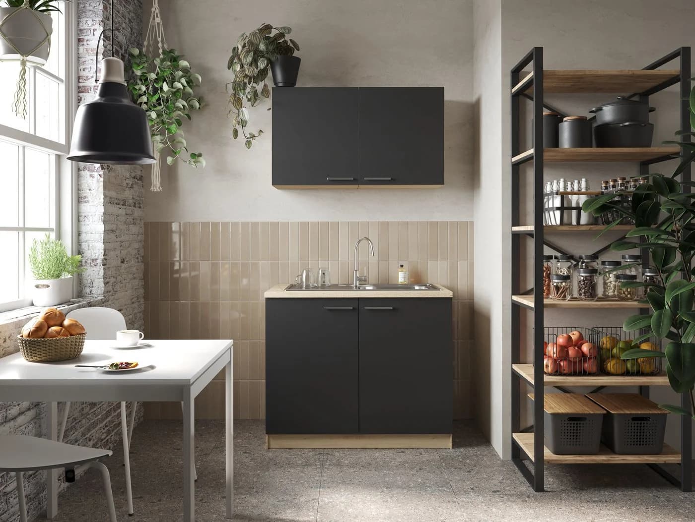 Pantryküche RESPEKTA Merle 100cm Schwarz Eiche