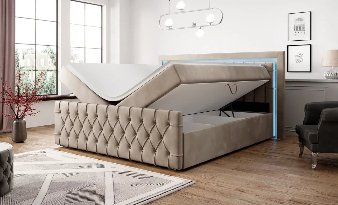 PROMETO Boxspringbett mit 7-Zonen-Matratze, Topper & Bettkästen