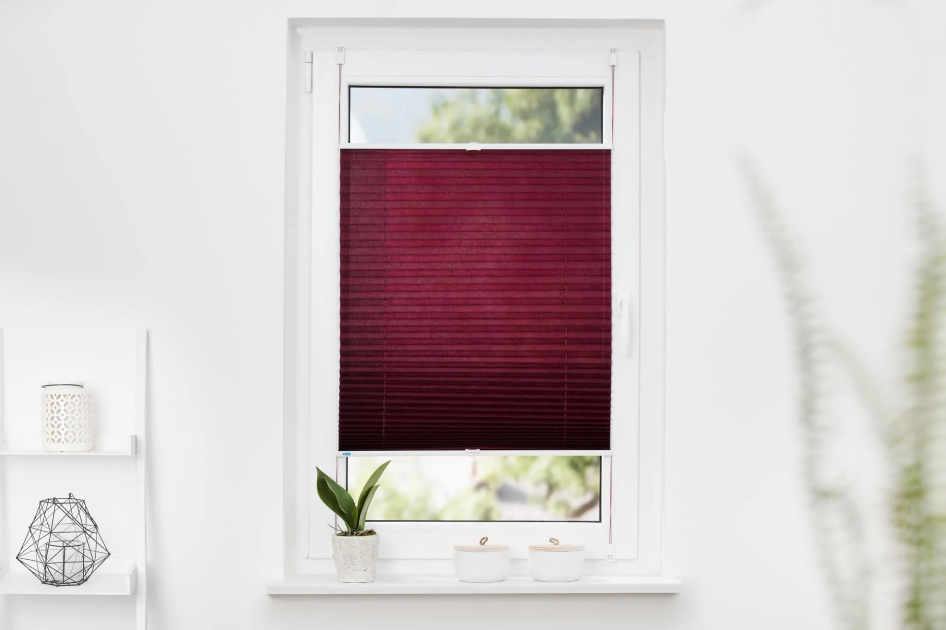 K-HOME Klemmfix Plissee Pisa Rot Bordeaux Crush-Optik