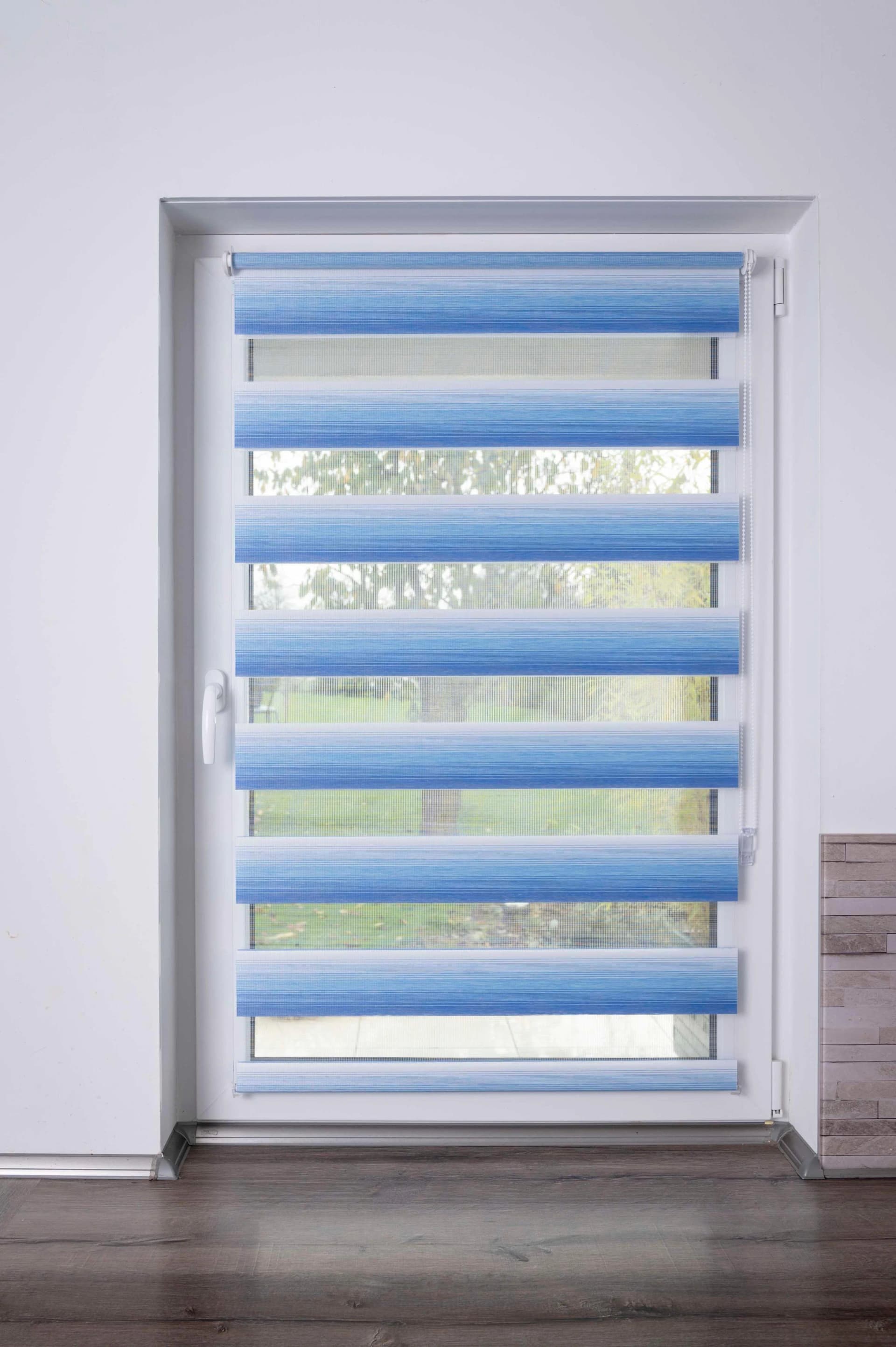 Doppelrollo K-HOME Farbverlauf Blau Weiß