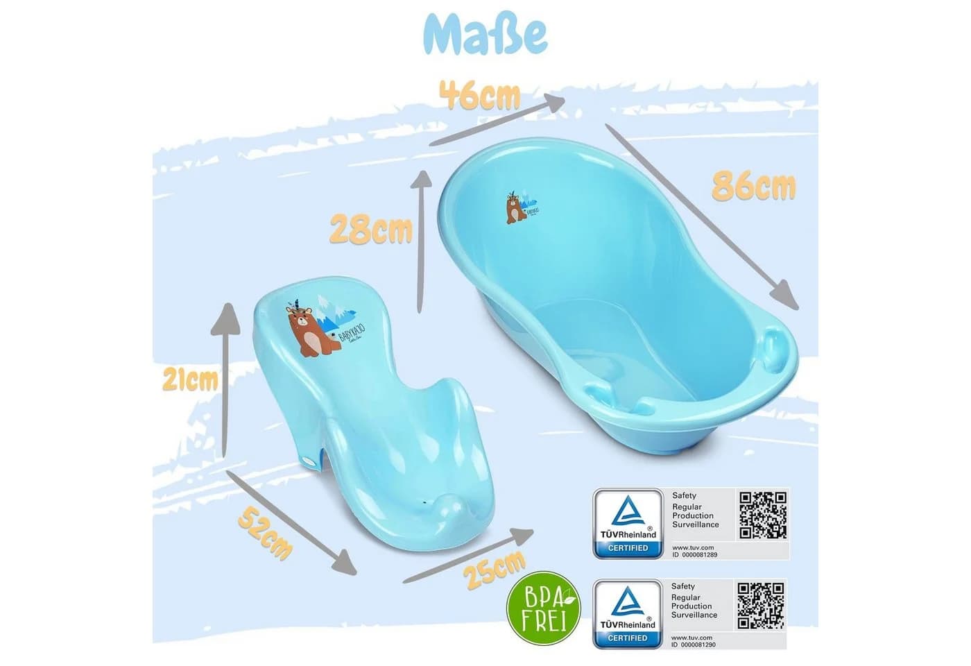 Babykajo Babybadewanne mit Ständer 8-tlg. Blau
